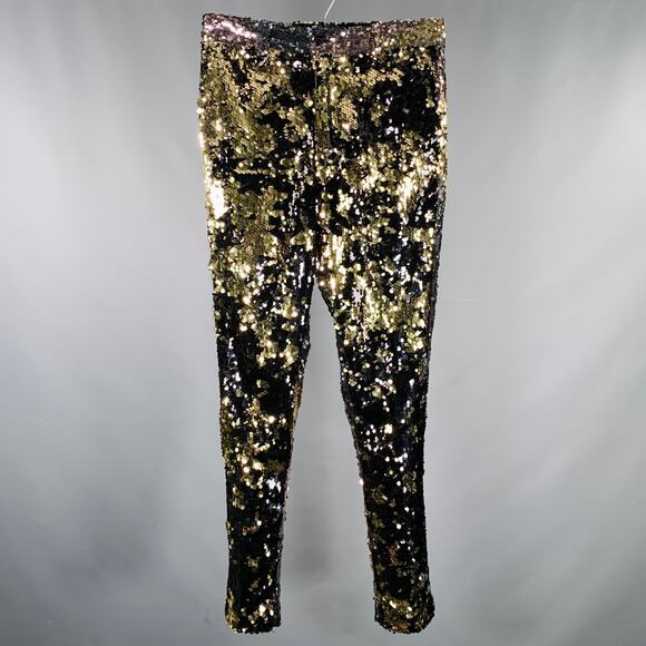 TOKYO JAMES Size 30 Silver Gold Sequined Polyester Jean Cut Dress Pants - Picture 1 of 6